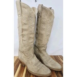 Acme Women Size‎ 5.5 O Tan Suede Leather Western Cowgirl Pull On Boots USA
